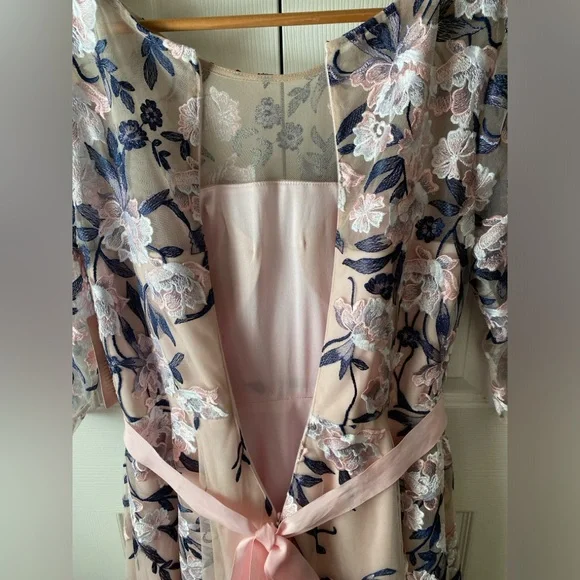 🆕BHLDN Linden Pink/Blue Floral Embroidered Tulle Illusion Neck MOB Dress SZ 12 - Picture 10 of 14
